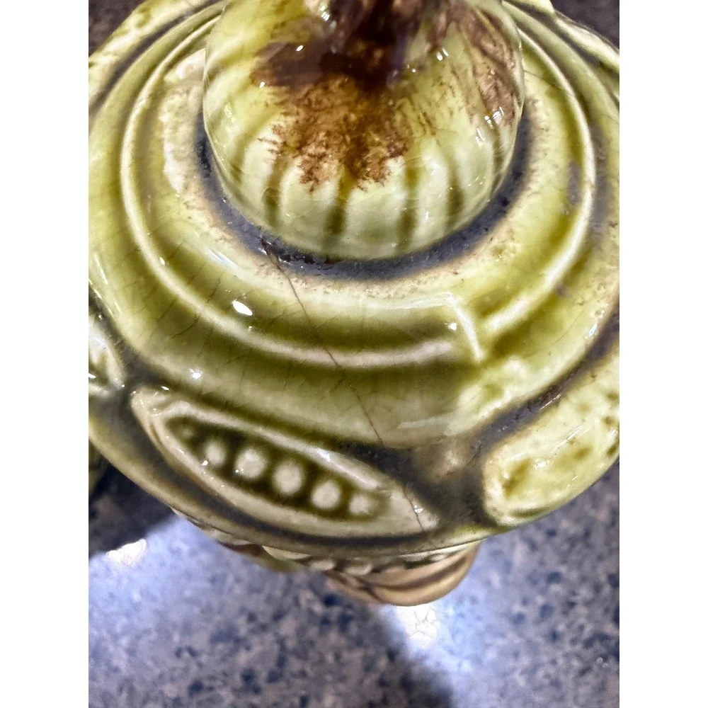 Vintage Japan Green Fruit Majolica Teapot and Instant Coffee Canister Set